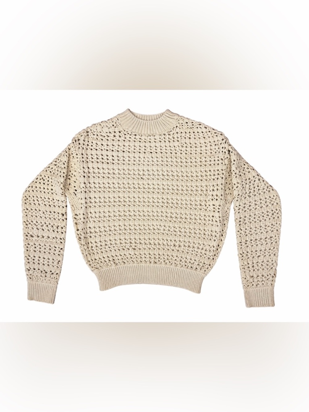 Cream Open-Knit Boho Pullover Sweater Neutral Cozy